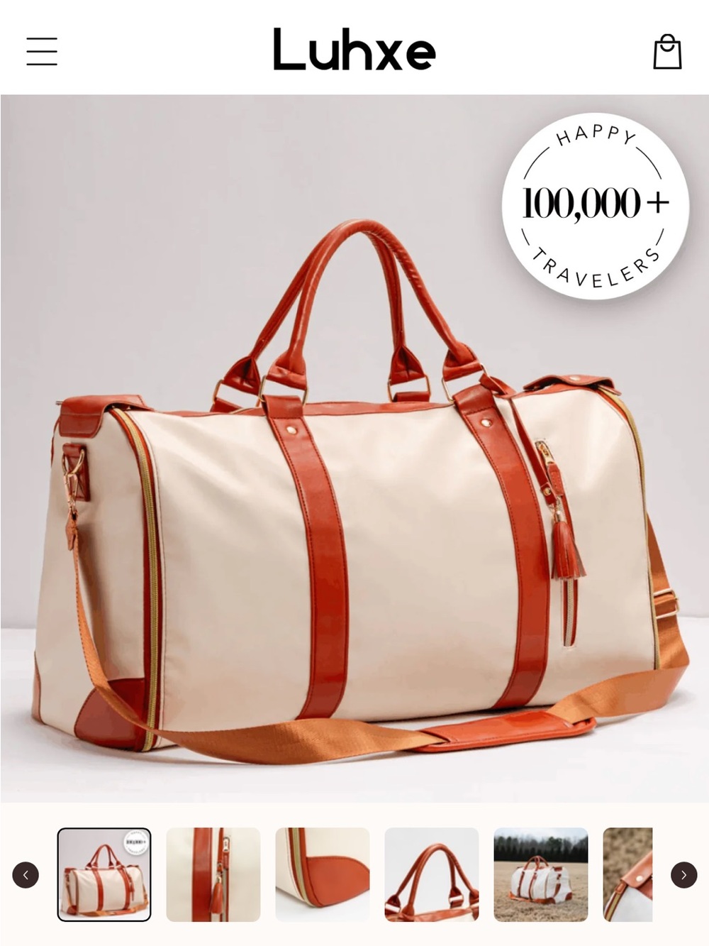 Cream and Tan Weekender Travel Bag with Removable Shoulder Strap